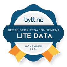 Et emblem som viser "beste bedrfitsabonnement for november 2024" for Lite data-abonnement